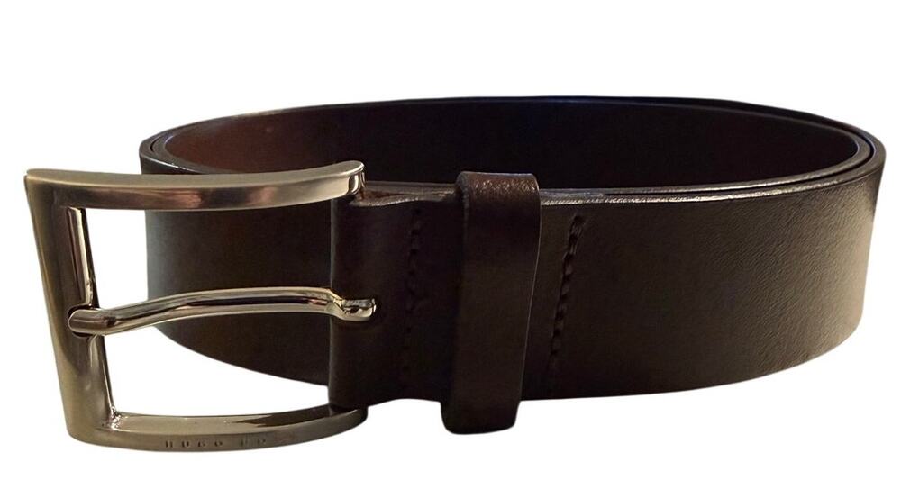 Hugo Boss Brown Genuine Leather Belt Silver Buckle Classic, Men's 33"-37"